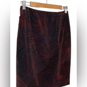 vtg OLIVIER STRELLI sz 38/ 8 Skirt Velour Swirly Pattern Stretch Fabric Red